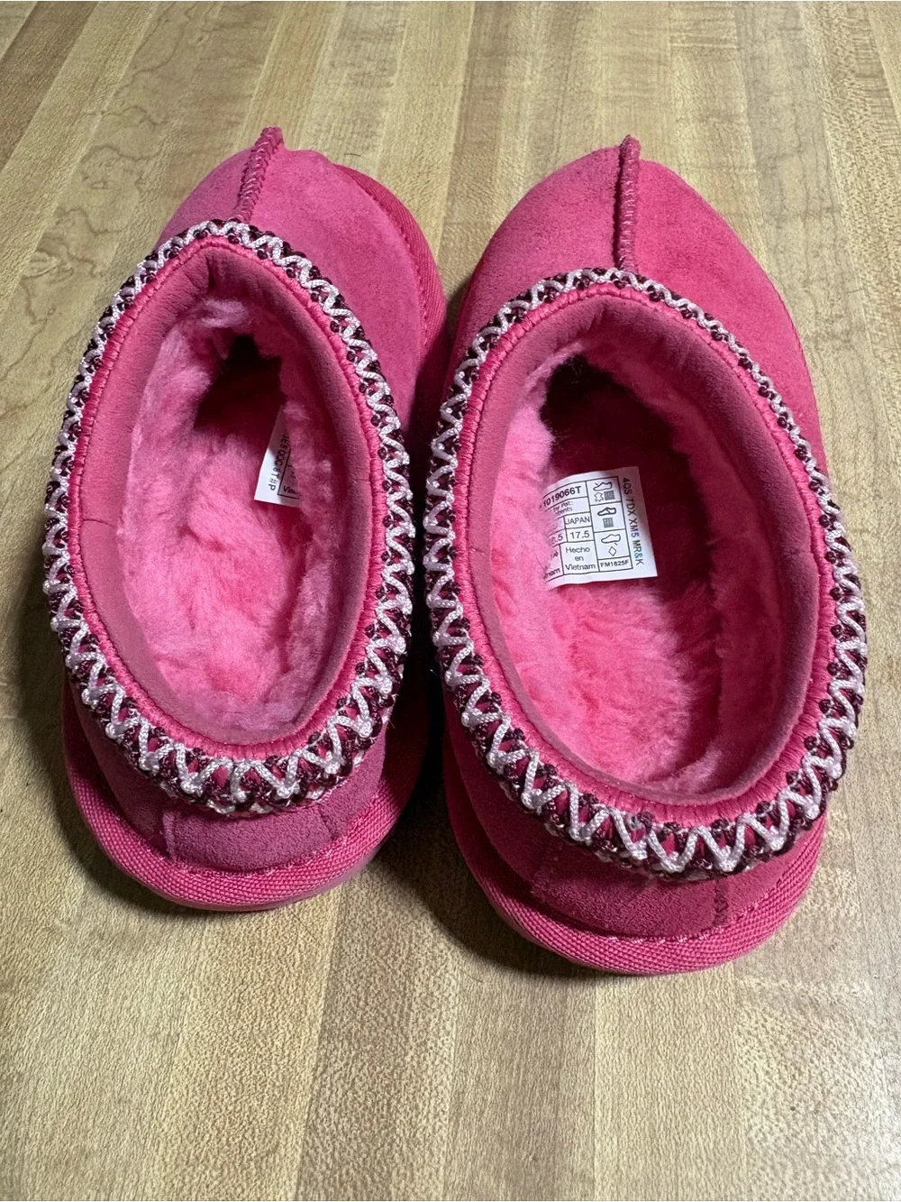 UGG Kids Pink Faux-Fur Moccasin Slippers